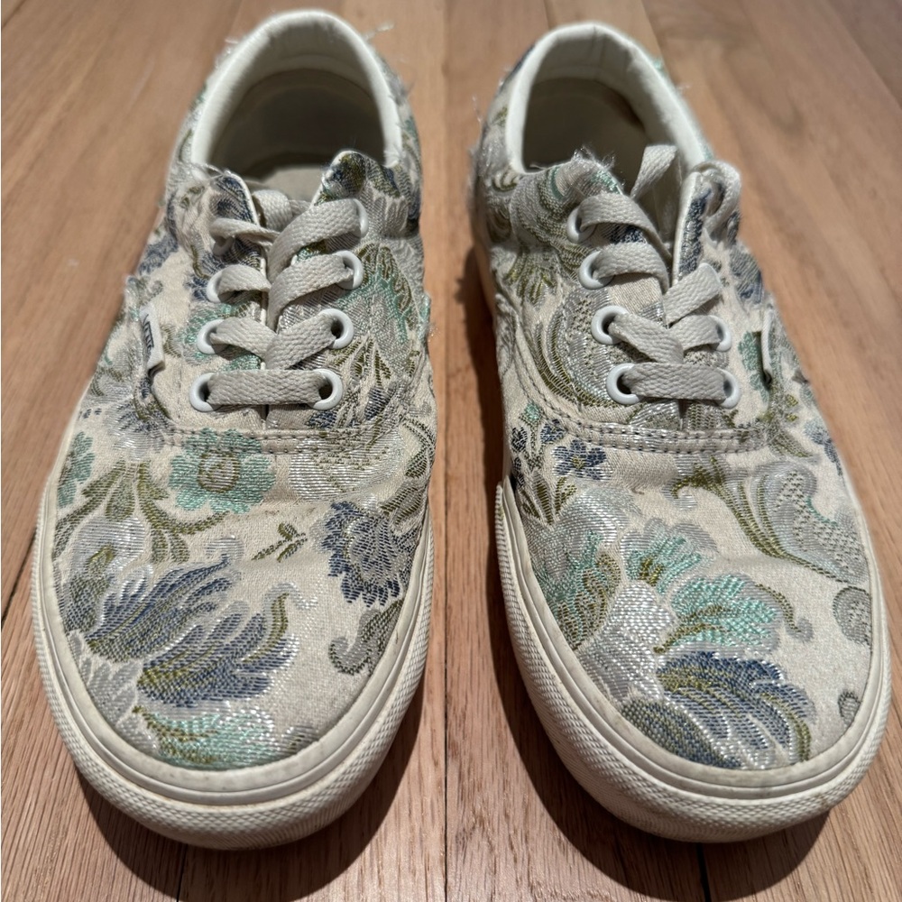 Vans Cream and Green floral Sneakers